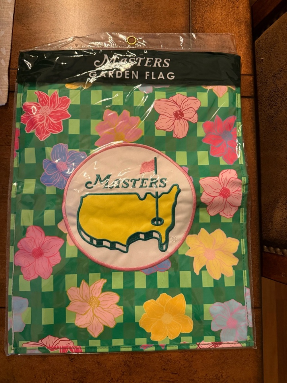 Masters Floral Check Garden Flag in Green with Pink and Yellow Blooms